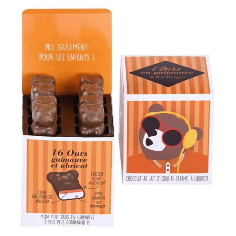 Cube 16 ours en guimauve chocolat au lait et abricot