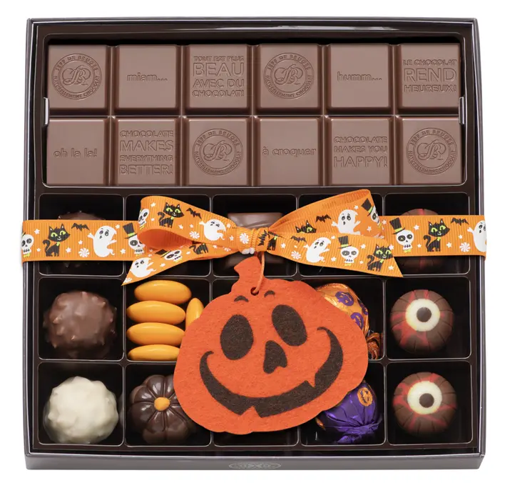 Boite 15 Chocolats d'Halloween et sa tablette de chocolat lait ou noir