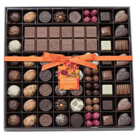 Boite 54 Chocolats d'Automne assortis et Tablette chocolat au lait ou chocolat noir