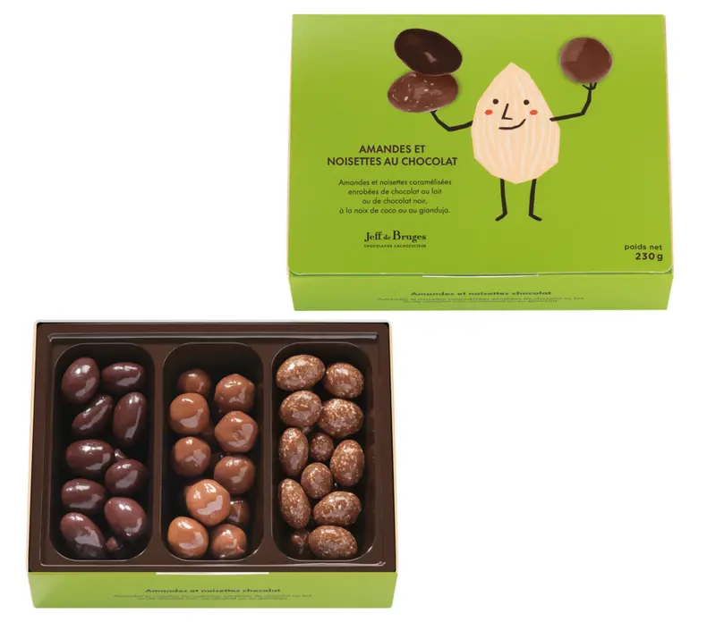 Boite amandes et noisettes chocolat au lait ou chocolat noir