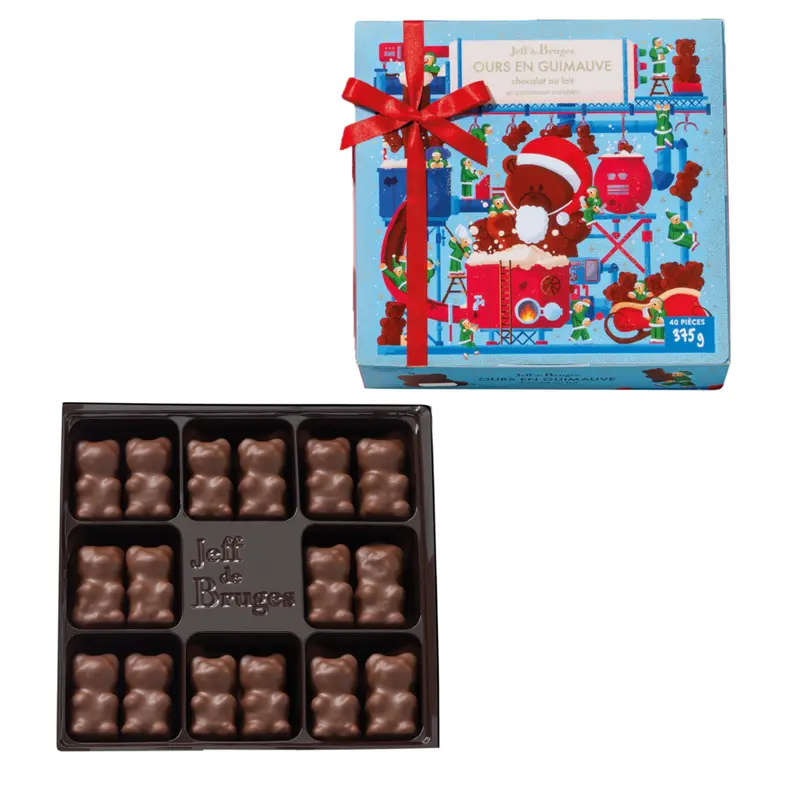 Boite 40 ours guimauve en chocolat au lait - Édition Noël Poids net